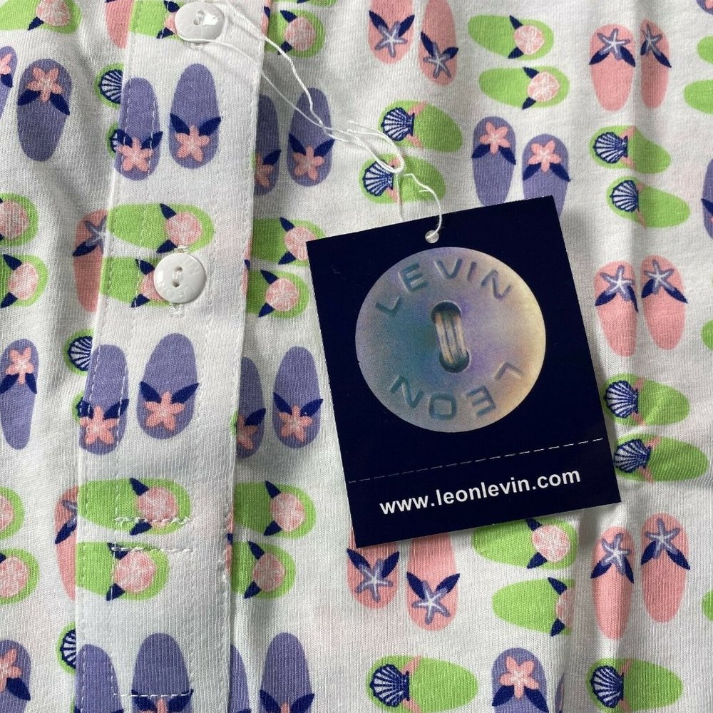 New Leon Levine Polo Shirt Womens Large Flip Flop Print Short Sleeve Blo… - Picture 5 of 8